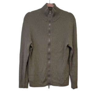 Y2K Express Olive Green Ribbed Knit Zip Sweater